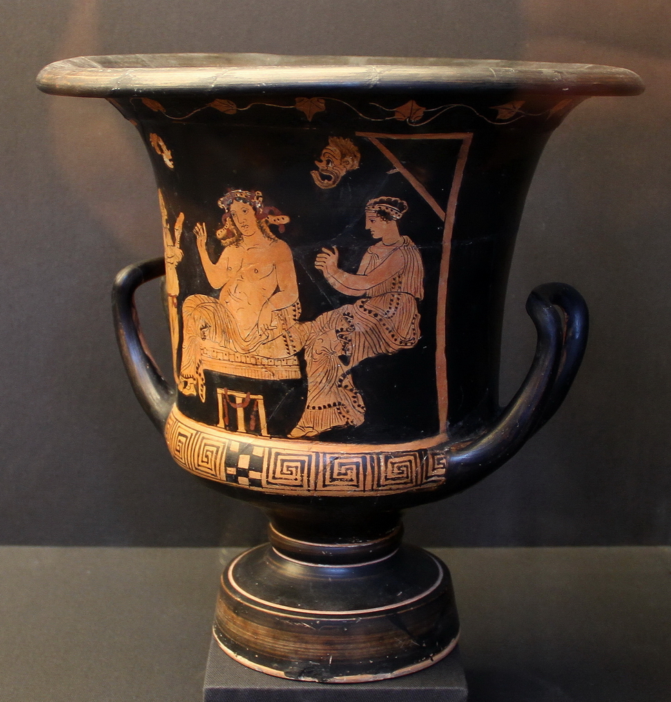 Tesori Albania_18.JPG - Cratere con scene teatrali (vaso per mescolare acqua e vino) - Ceramica Italica (Apulia) - Necropoli di Apollonia, primo quarto IV secolo a.c.